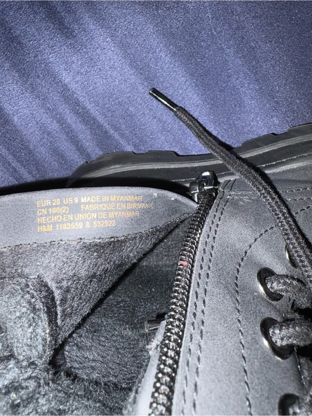H&M Black Kids' Lace-Up Boots with Side Zipper